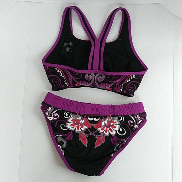 Athleta Paisley Floral Two Piece Bikini Set XS Black Purple Magenta Boho - Picture 12 of 14